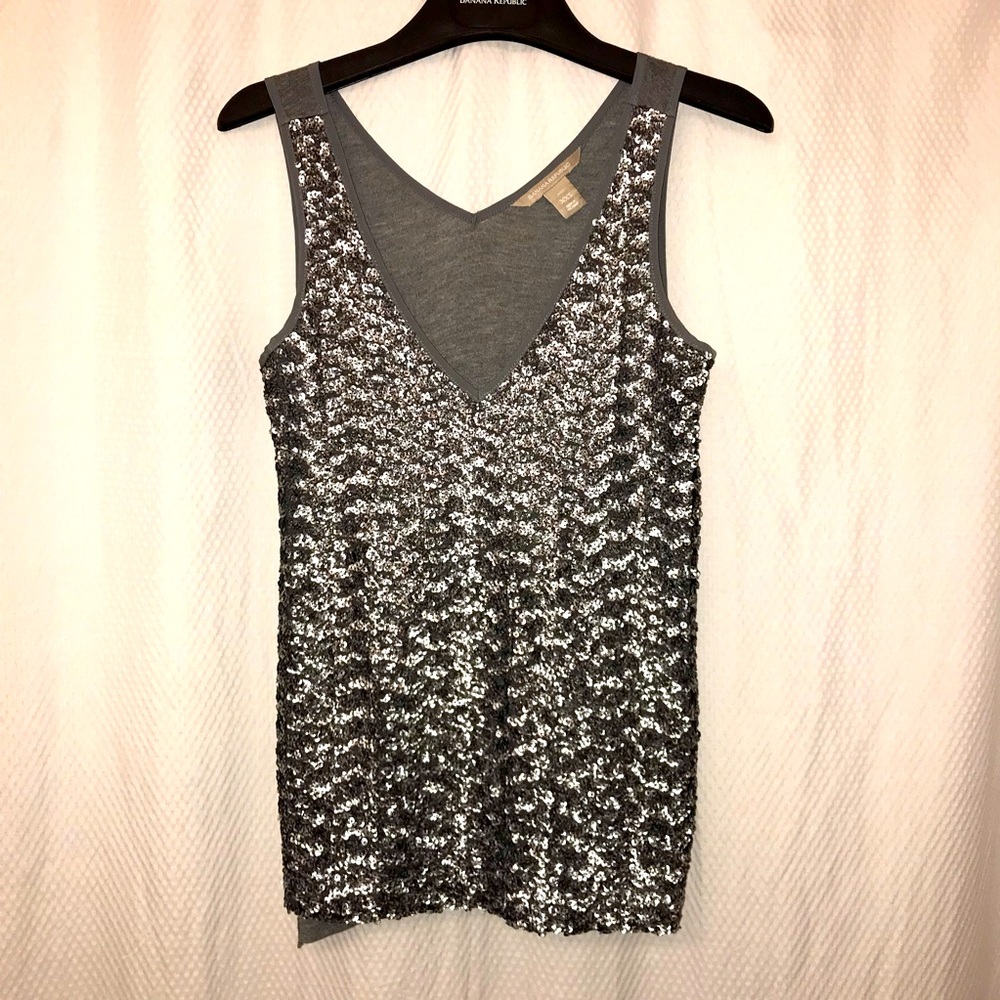 EUC Sz xxs banana republic sequin gray tank top